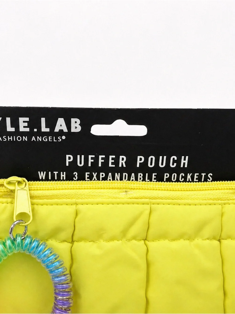 STYLE.LAB Neon Yellow Puffer Pouch w/ 3 Expandable Pockets + Wrist Charm NWT